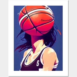 Young Woman Dribbling Basketball Posters and Art